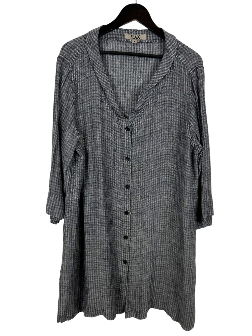Flax 100% Linen Charcoal Grey Button Front Tunic Top Women's Size Large